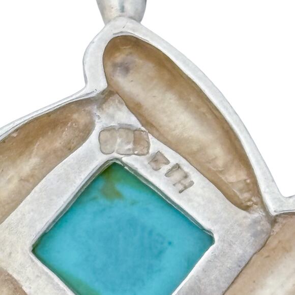 Estate Sterling Silver 925 Turquoise-Color Magnesite Square Pendant - Picture 5 of 8